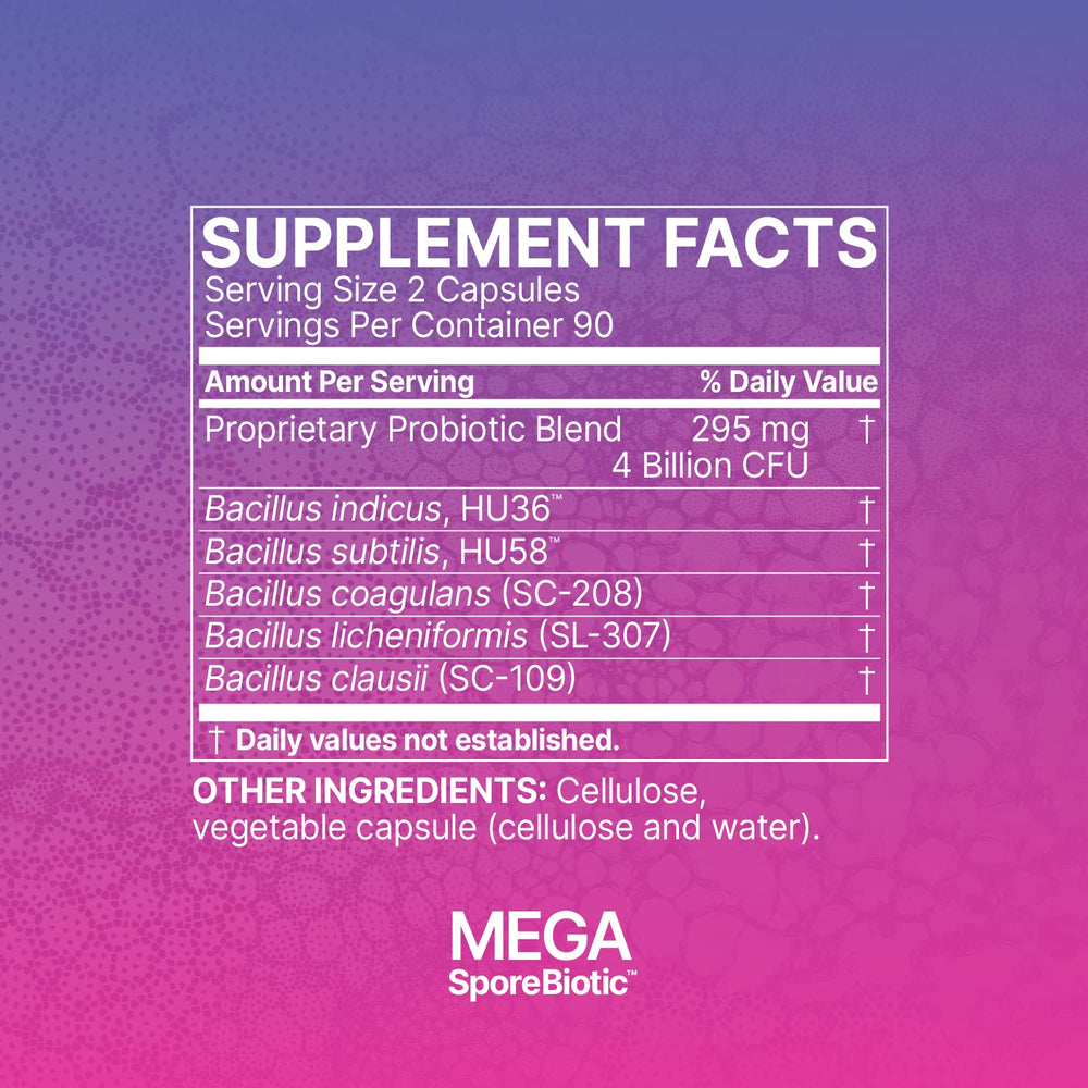 Family-friendly MegaSporeBiotic capsules suitable for adults, teens, and kids 5+.