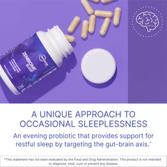 Close-up of Zenbiome Sleep capsules highlighting L-theanine and lemon balm