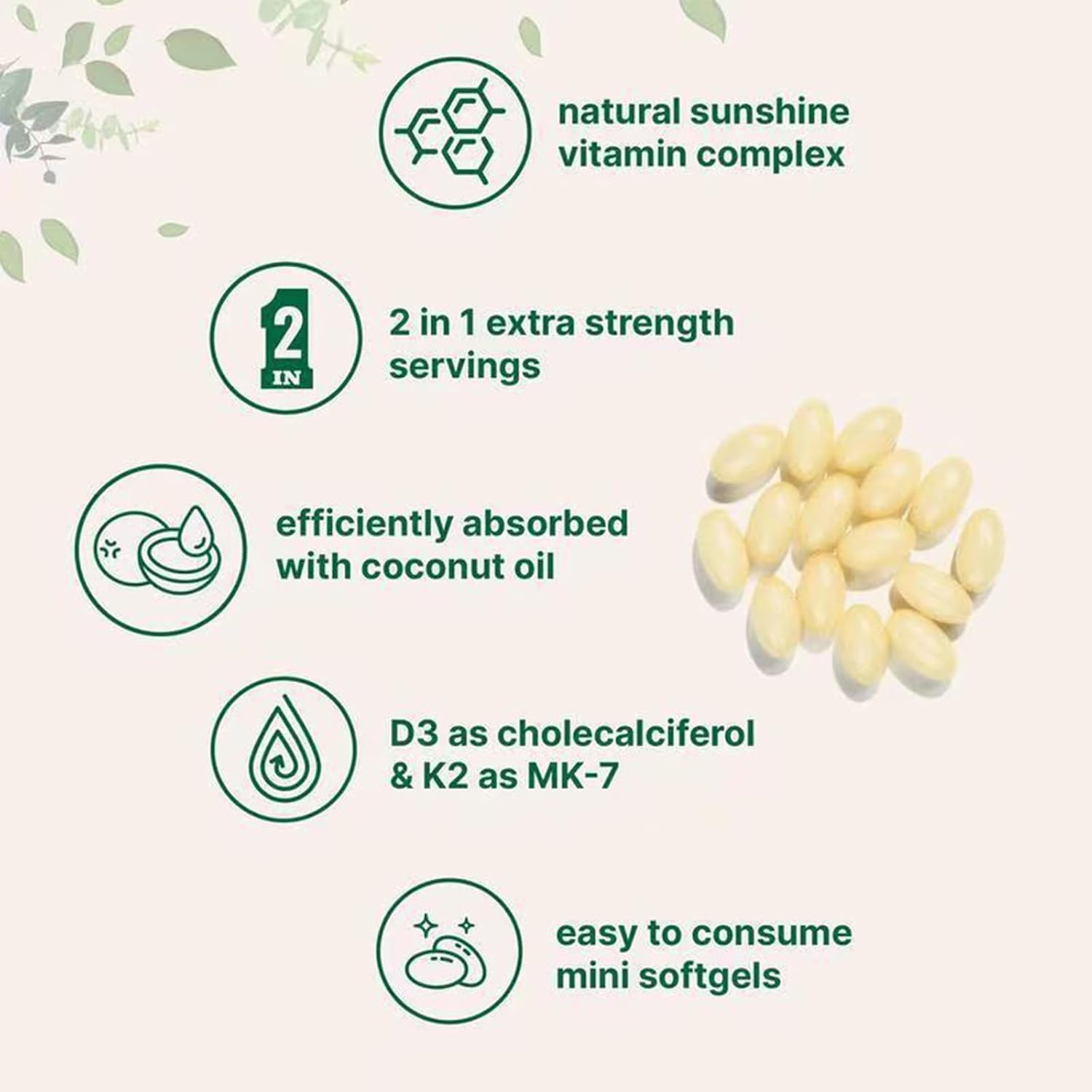 Softgels ready for daily routine and convenient vitamin D3 K2 intake
