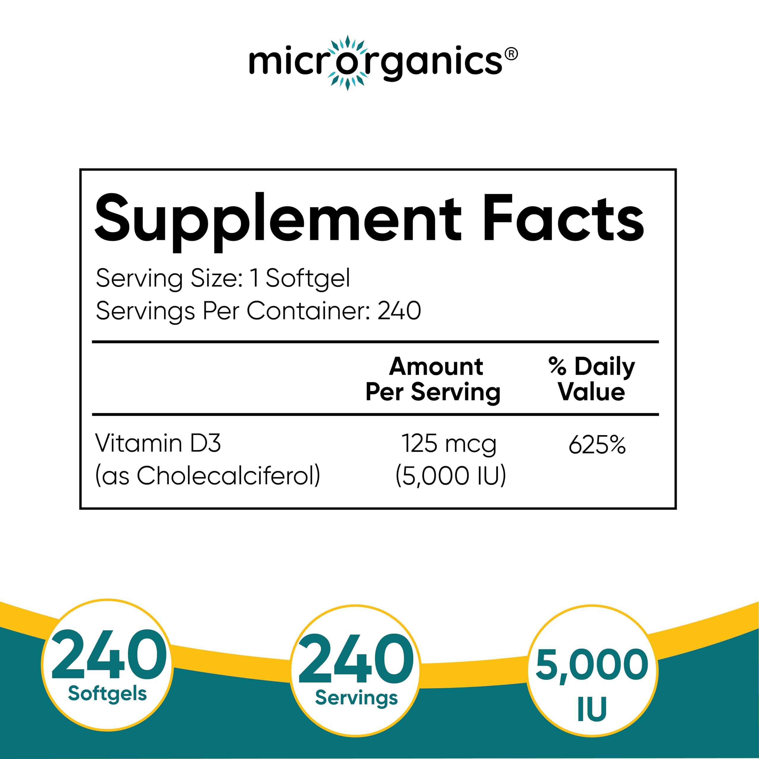 Micrororganics D3 5000 IU bottle on kitchen counter