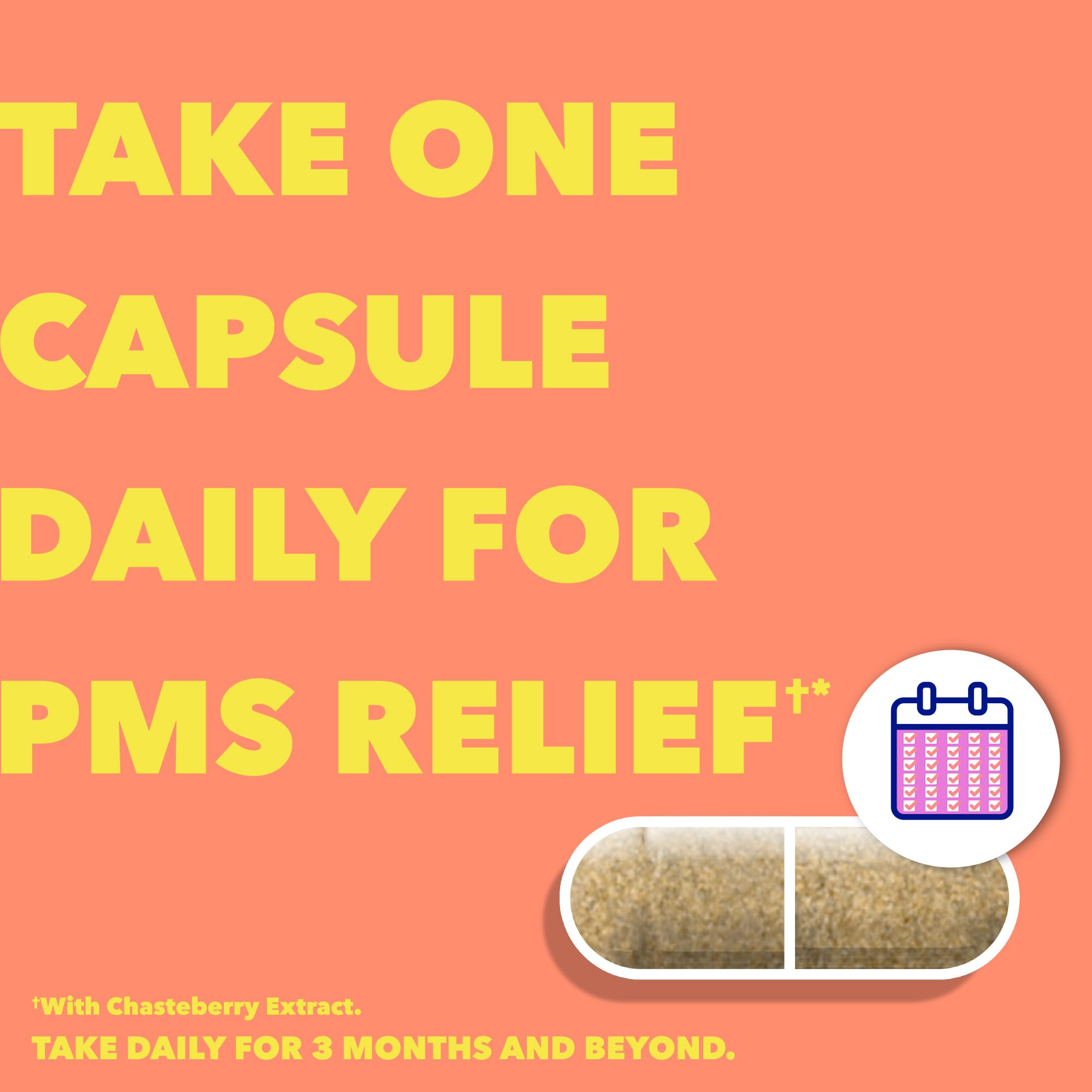 Midol Peace Out PMS dispensing bottle demonstrates easy daily intake.
