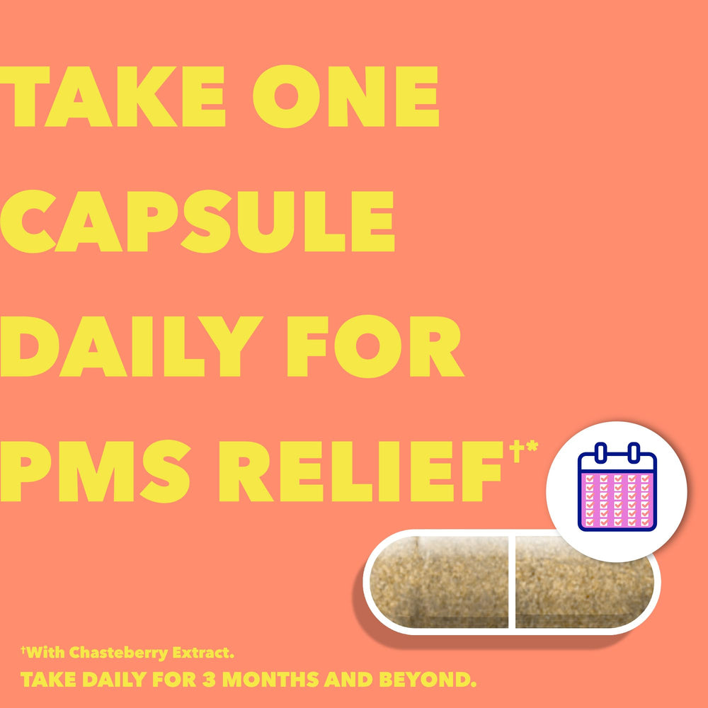 Midol Peace Out PMS dispensing bottle demonstrates easy daily intake.