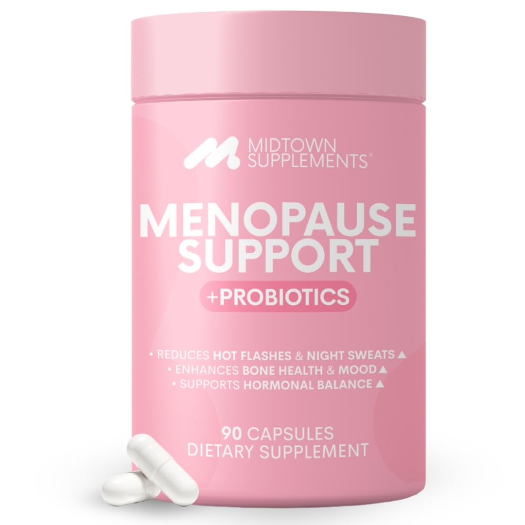 Midtown Supplements Menopause bottle closeup with capsules for balance