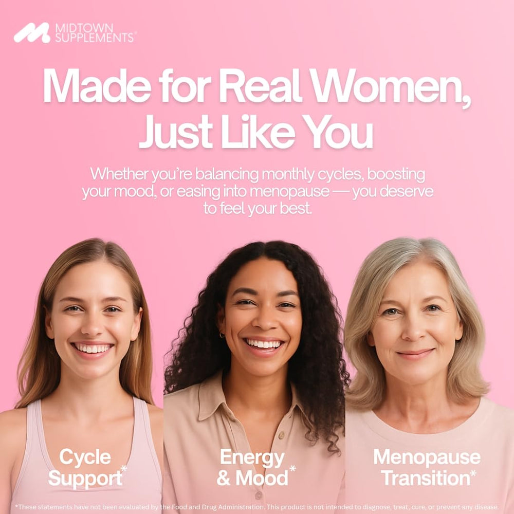 Midtown Supplements Menopause bottle on shelf ready for daily use