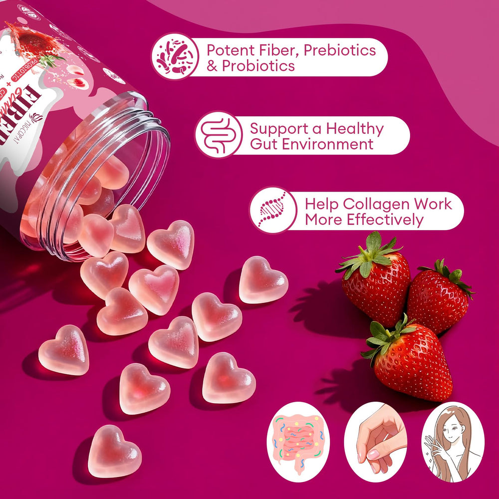 Gummy fiber visual highlights 10 g fiber per serving