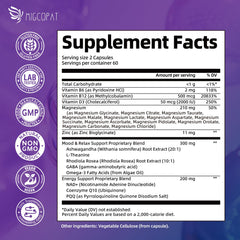 Migcopat Magnesium Complex bottle back shows ingredients and non-GMO quality for daily wellness.