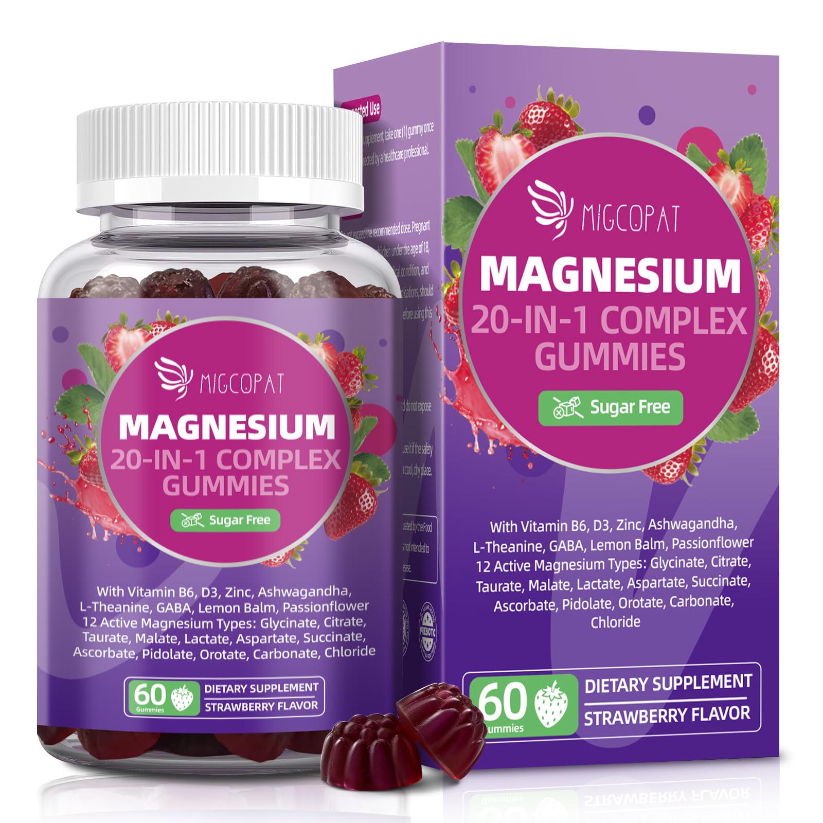 Migcopat Magnesium Complex Gummies bottle for daily relaxation and bedtime support