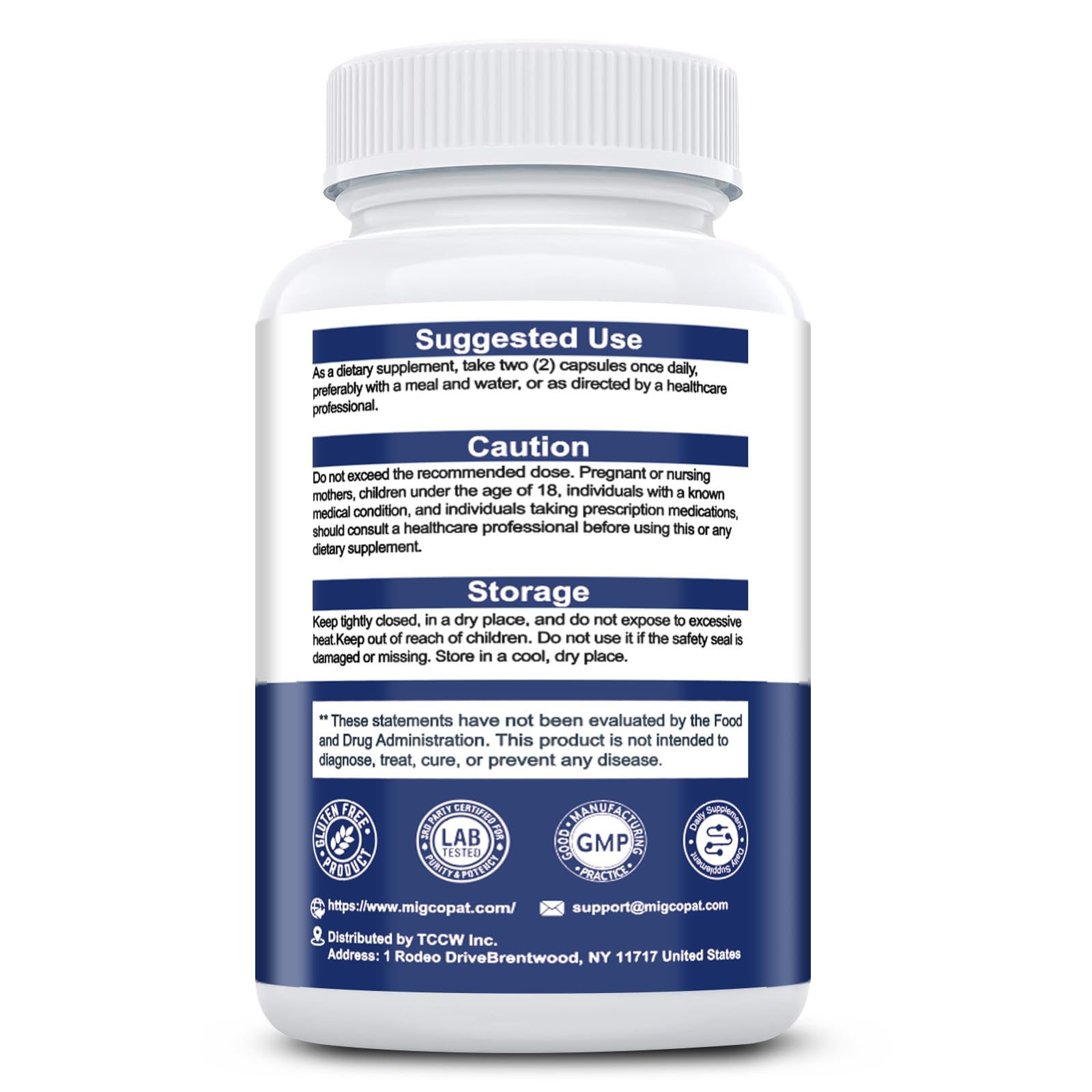 Migcopat packaging notes L-Theanine and Magnesium Bisglycinate ingredients