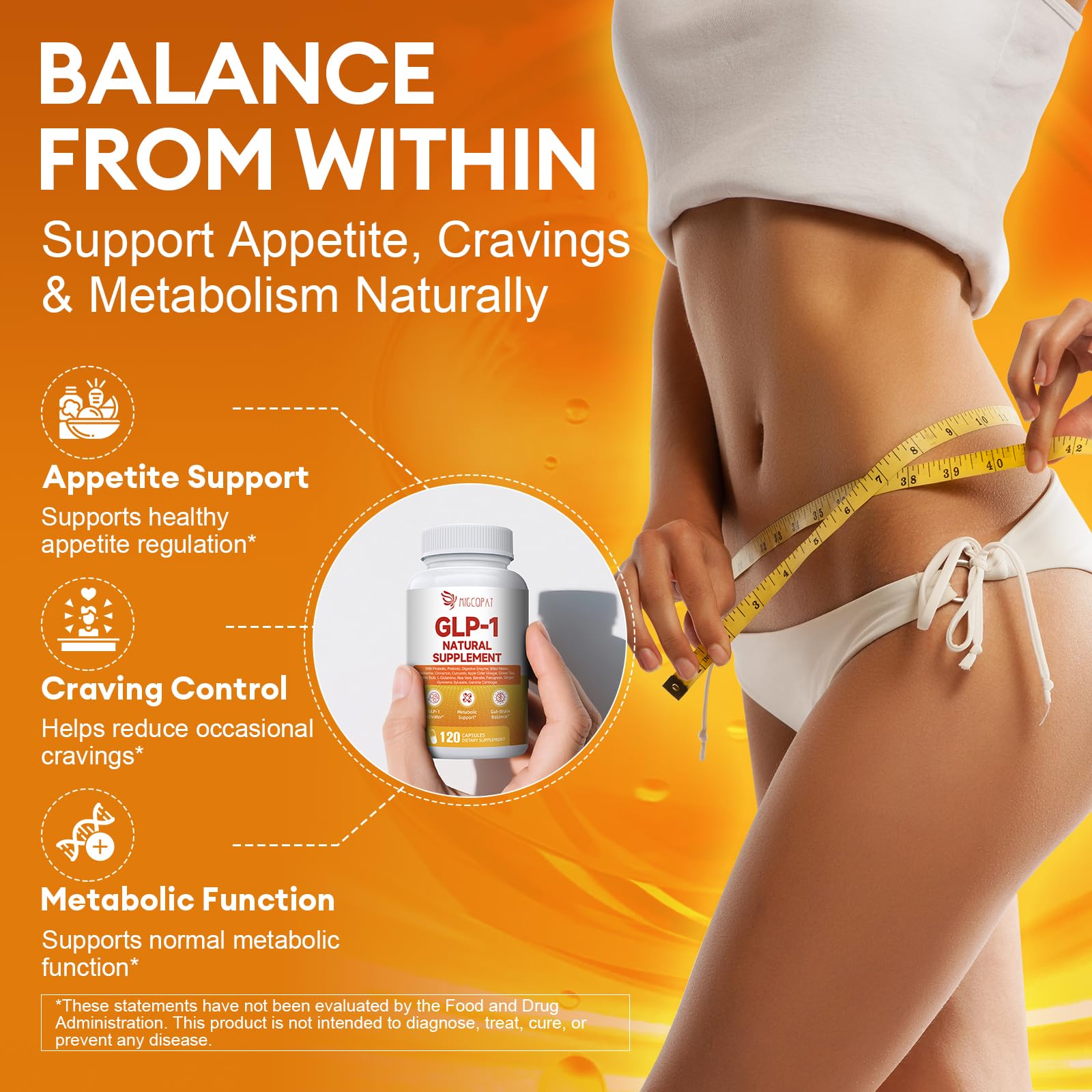 Migcopat probiotic blend visual highlighting 50 Billion CFU for gut balance.