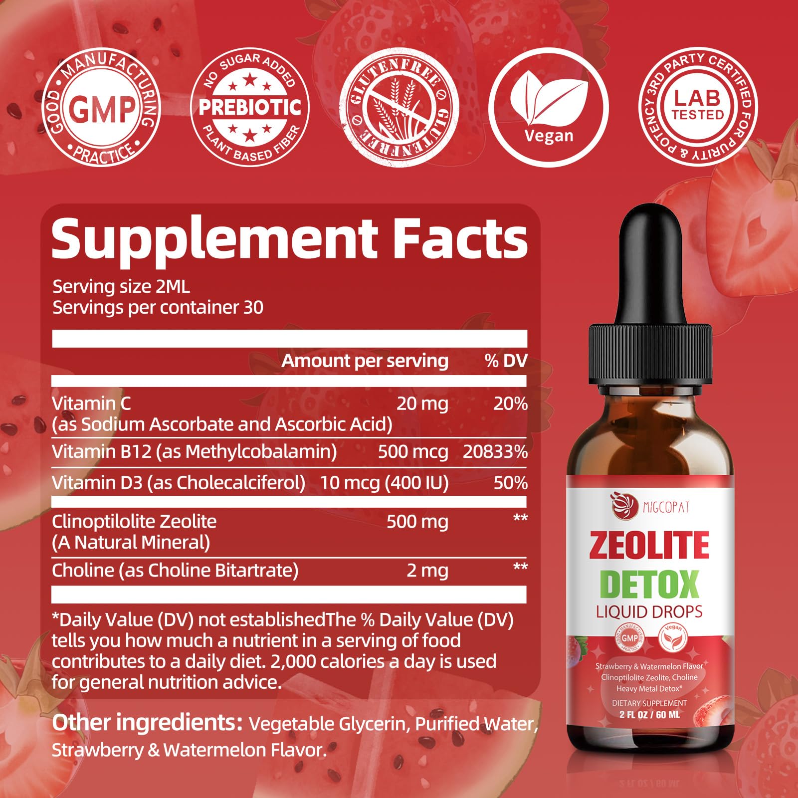 Migcopat Zeolite Detox Drops mixing in water scene for easy consumption