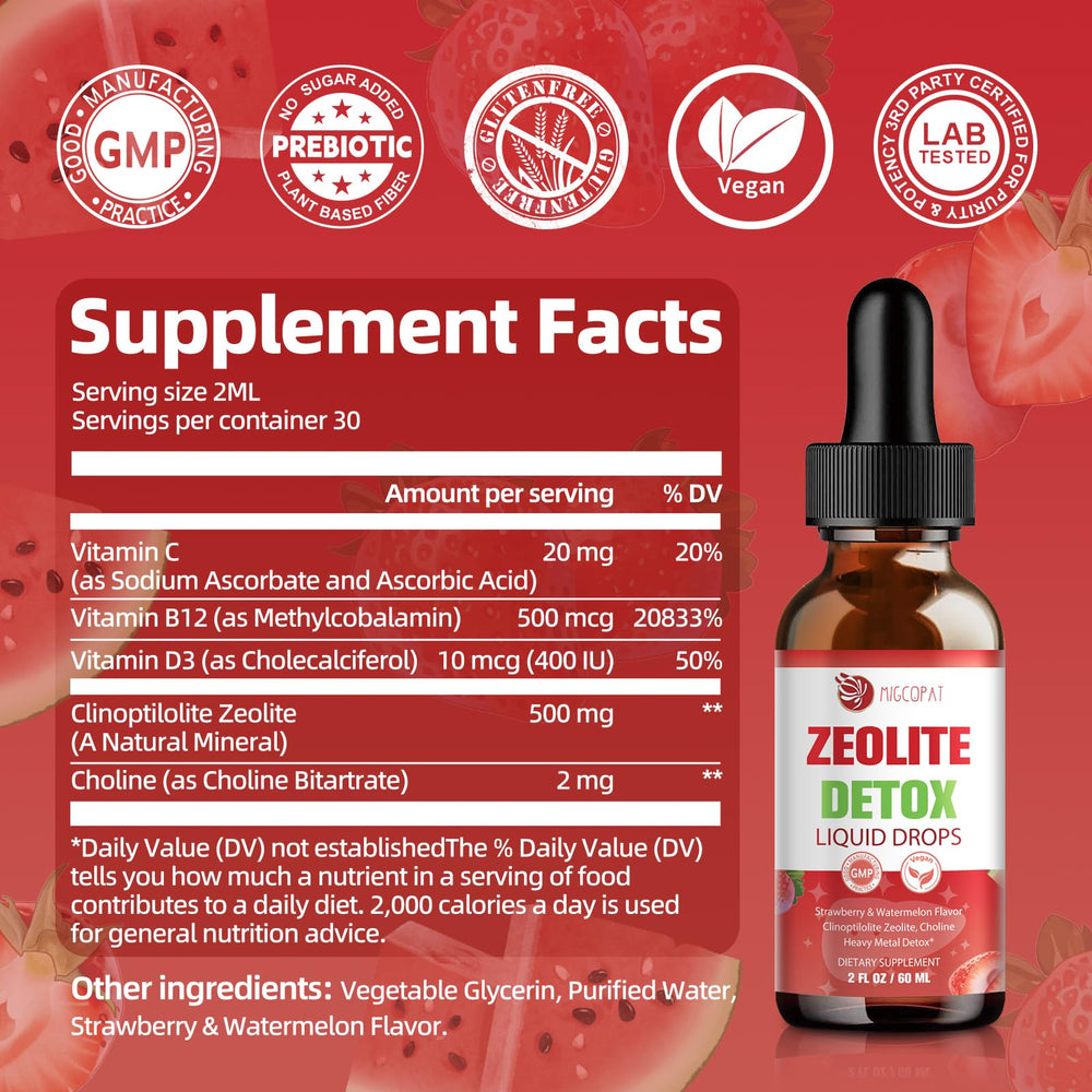 Migcopat Zeolite Detox Drops mixing in water scene for easy consumption