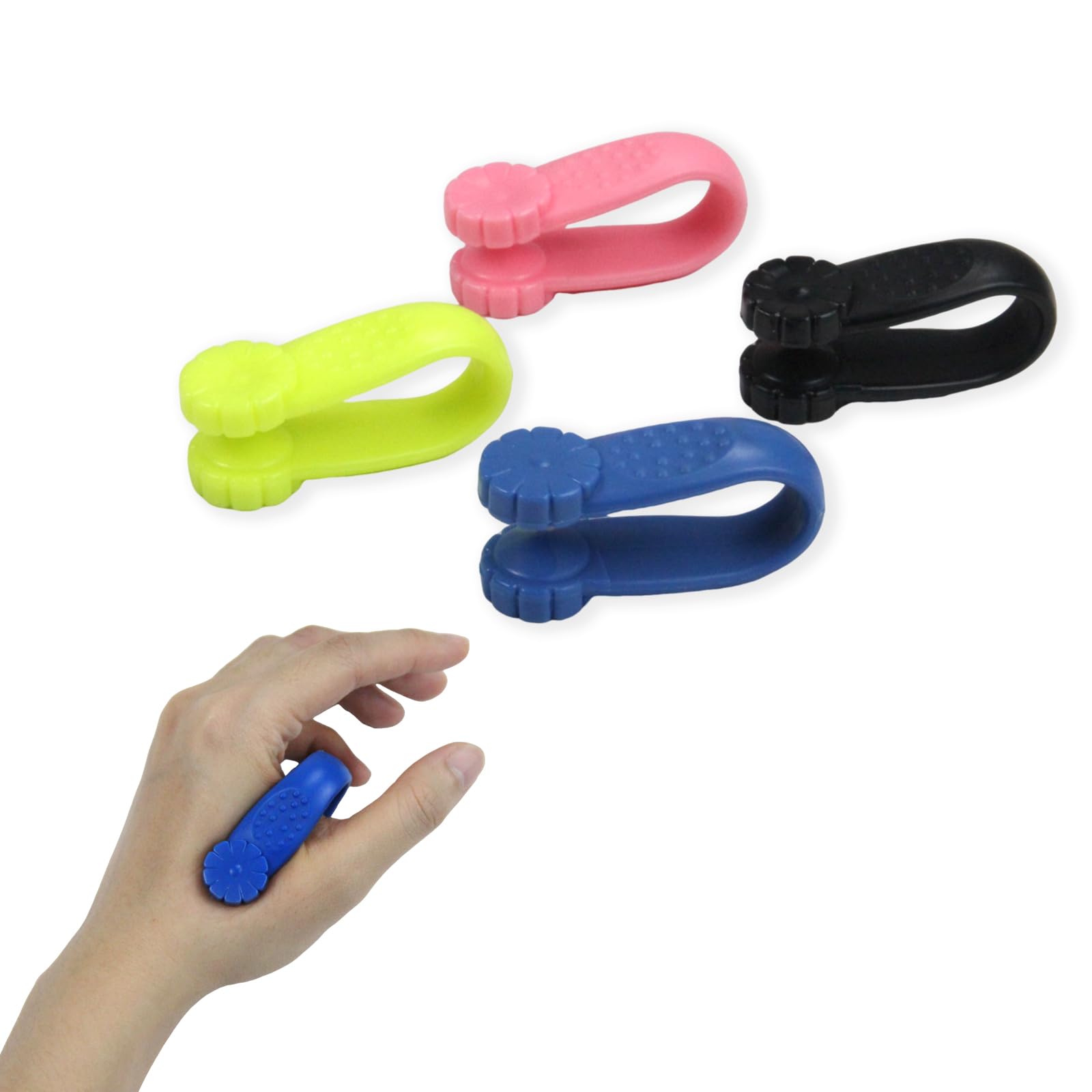 Migraine Pressure Point Clips black on hand for quick headache relief.