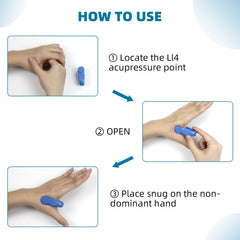 Migraine Pressure Point Clips green on hand portable relief anywhere.