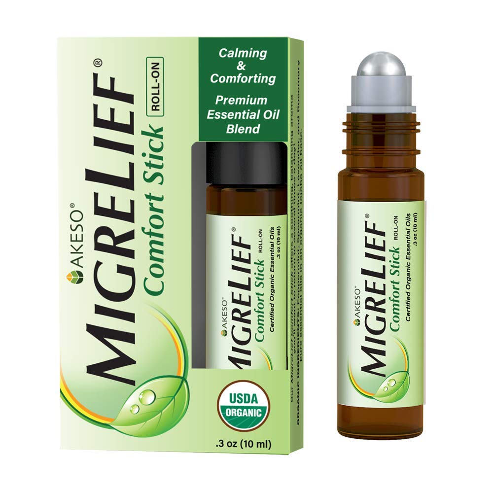 MigreLief Comfort Stick bottle front view with organic oils for quick aromatherapy