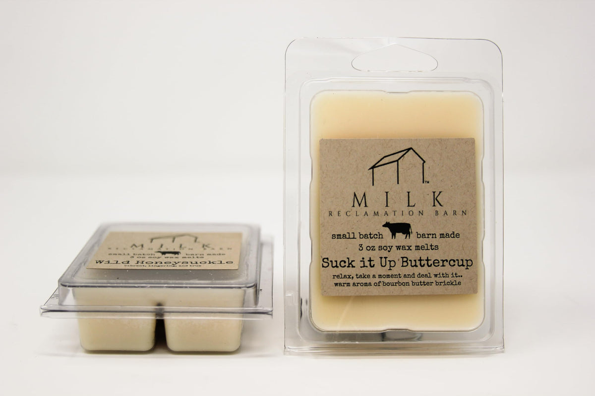Milk Reclamation Barn's Suck It Up Buttercup wax melt cubes for electric warmers, long-lasting fragrance.
