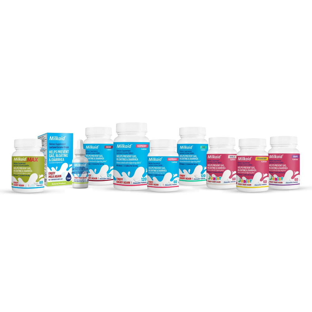 Raspberries and Milkaid tablets imply fruity flavor and convenience
