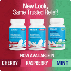 Milkaid lactase tablets gluten-free vegetarian visual communicates dietary suitability.