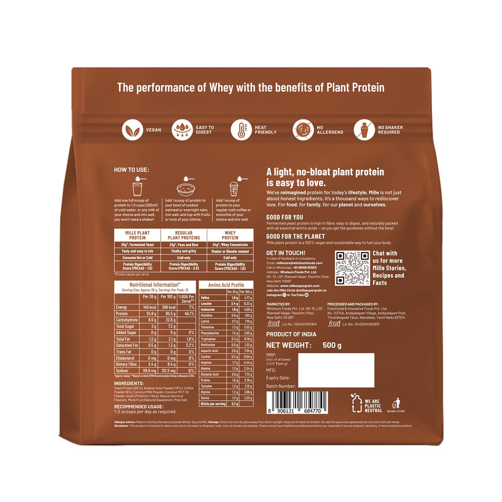 Millé Coffee Hazelnut protein in shaker bottle ready for smoothies.