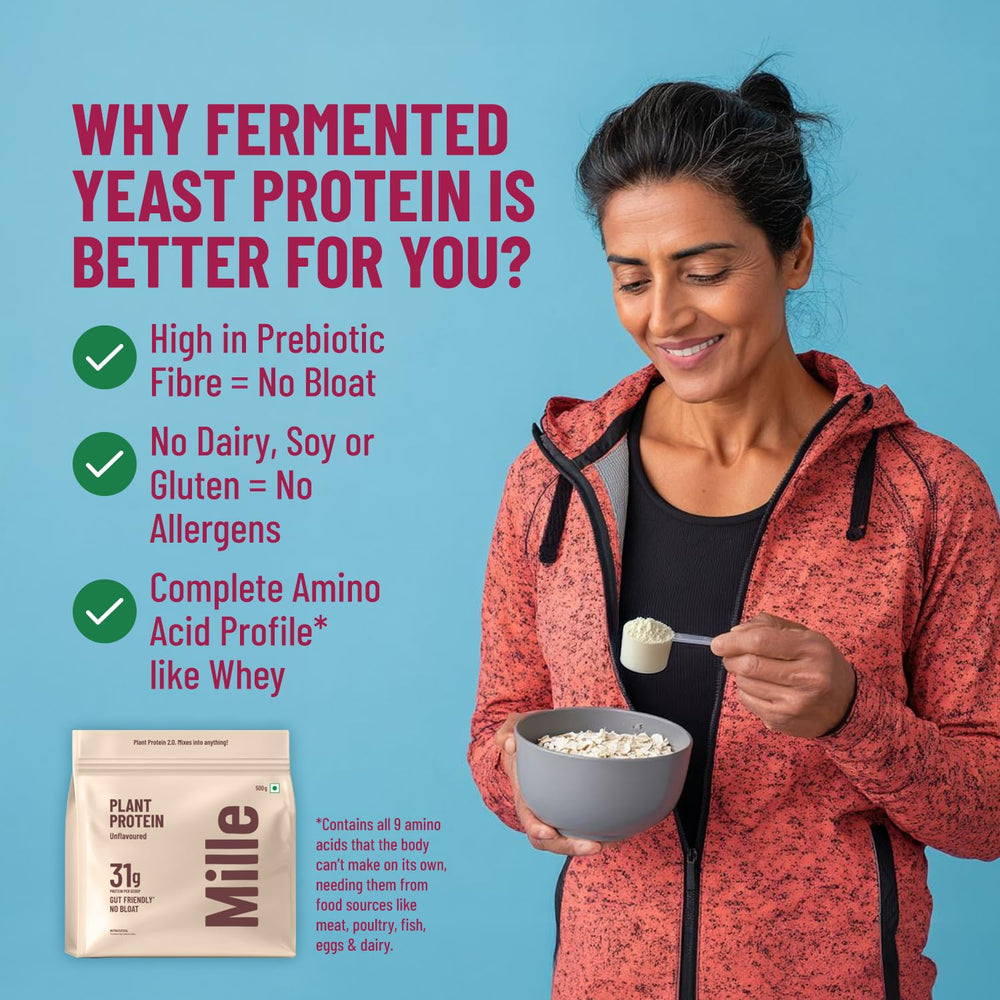 Mille Plant Protein unflavored label highlights minimal ingredients and vegan sourcing.