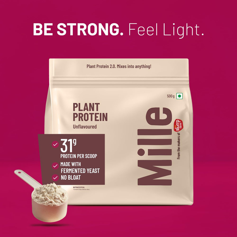 Mille Plant Protein unflavored scoop shows convenient daily protein boost for recipes.