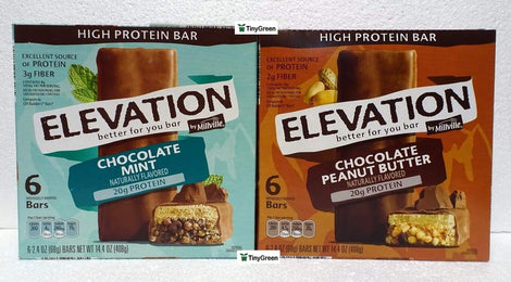 Millville Elevation mint chocolate bar, portable high-protein snack for on-the-go energy.