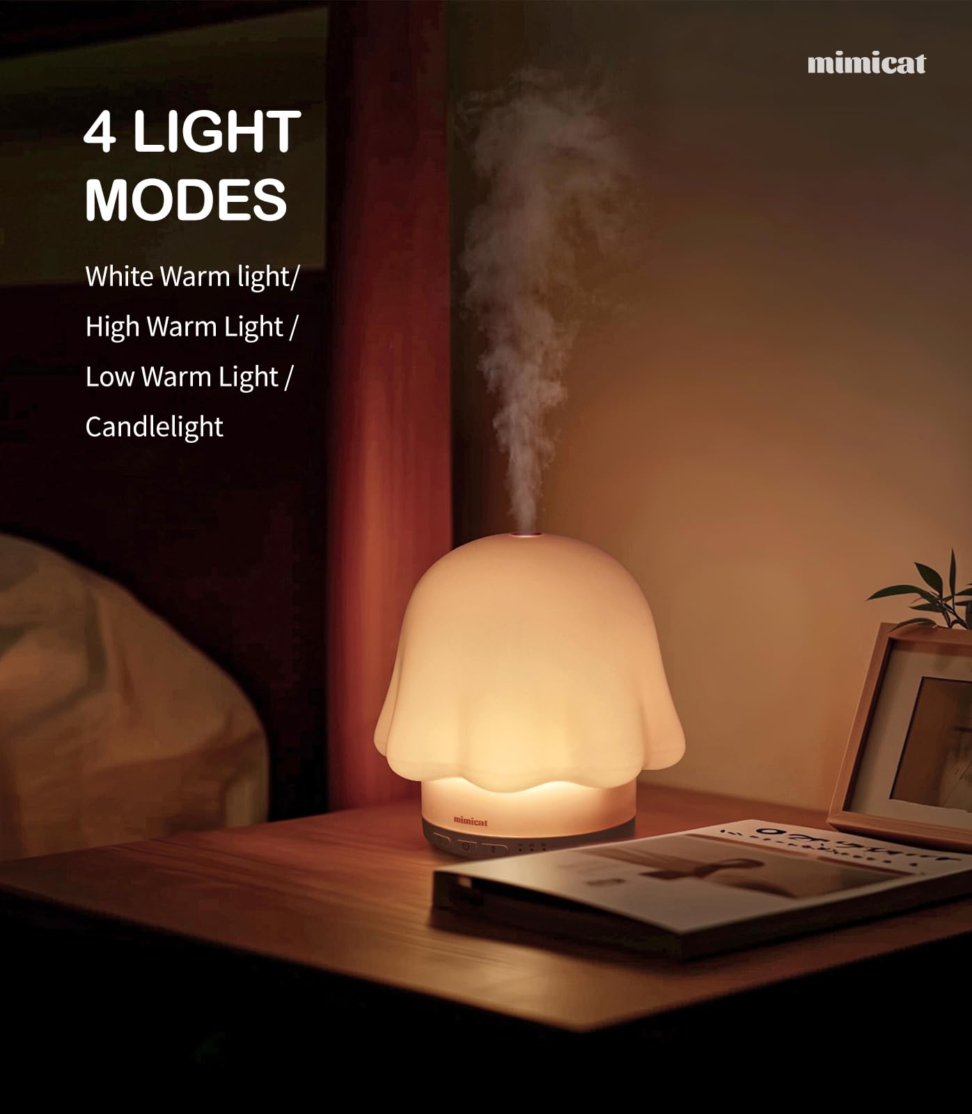 mimicat warm night light diffuser with four gentle modes for relaxing nights