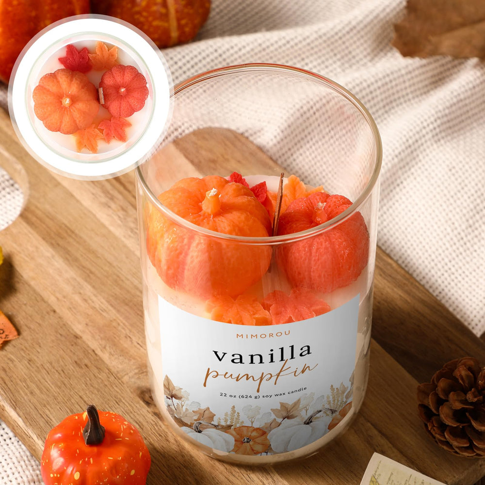 Mimorou large pumpkin candle with 3D design adds seasonal charm to any room.