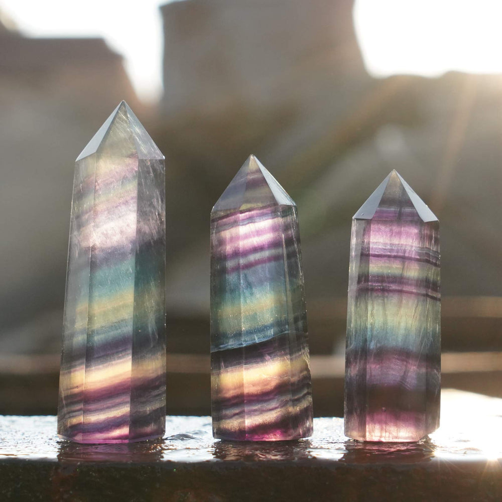 MIMOSA Healing Crystal Wands rainbow fluorite tower enhances clarity and vibrant surroundings