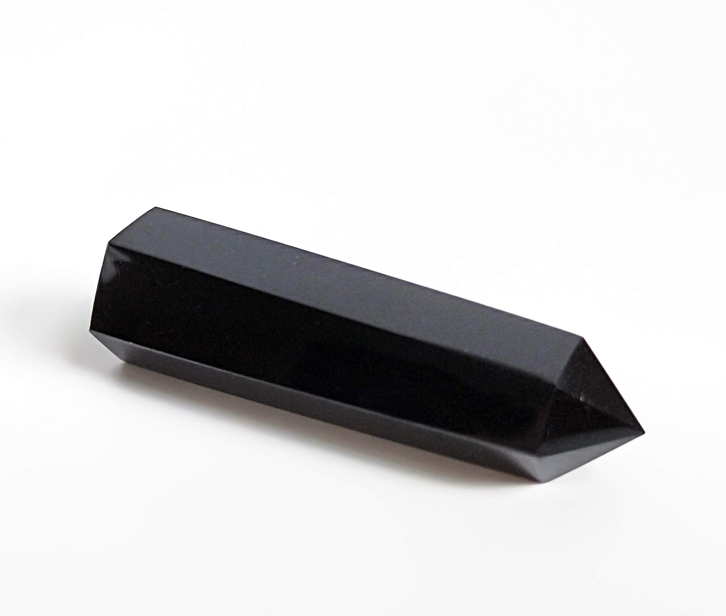Mina Heal Black Obsidian wand close-up highlighting six facets for tactile meditation cues