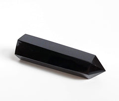 Mina Heal Black Obsidian wand close-up highlighting six facets for tactile meditation cues