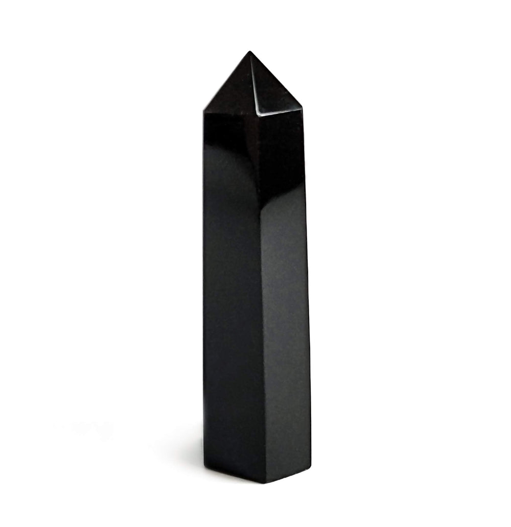Mina Heal Black Obsidian wand front view with pointed tip for focused energy work