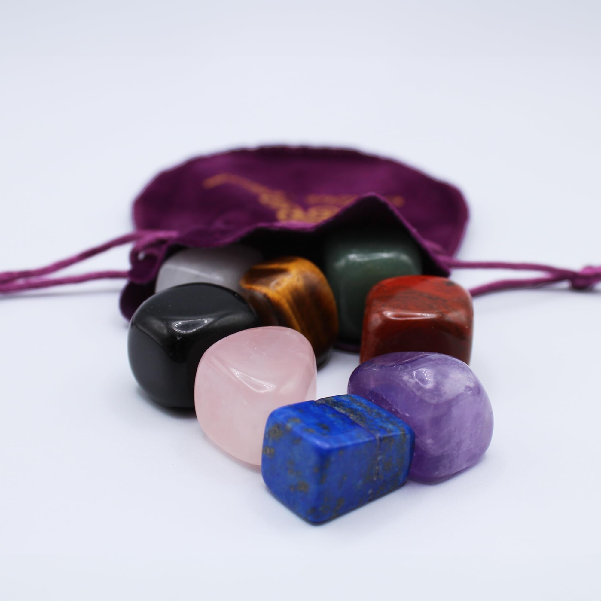 Purple pouch stores stones securely for travel and daily practice