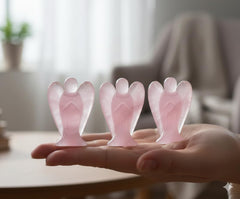 Mina Heal rose quartz angel trio adds soft pink hues to bedside decor