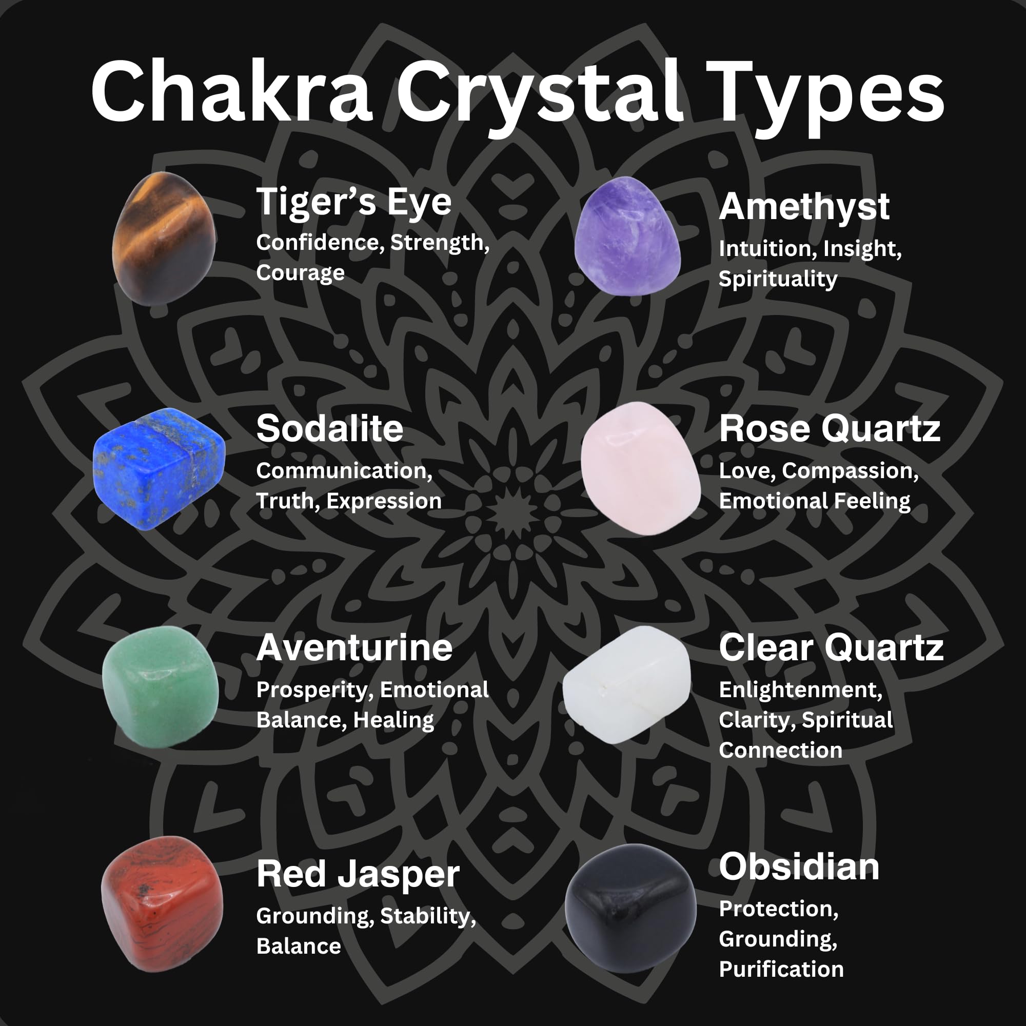 Polished chakra stones by Mina Heal feel smooth and calming to touch