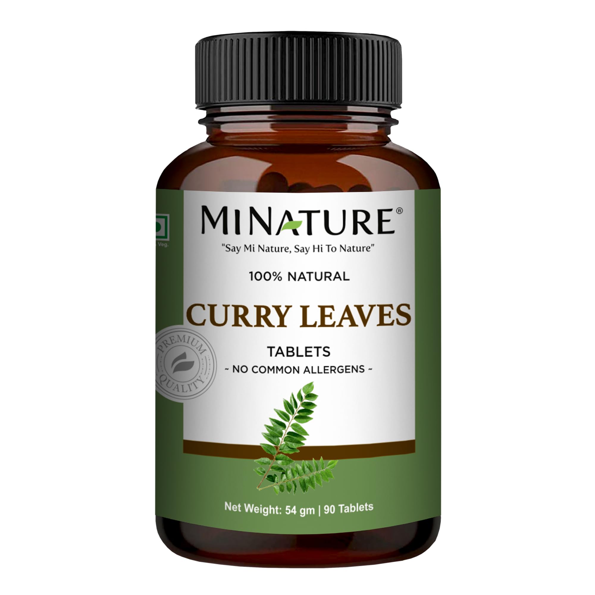 minature curry leaves tablet bottle showing 90 tablets for 45-day use