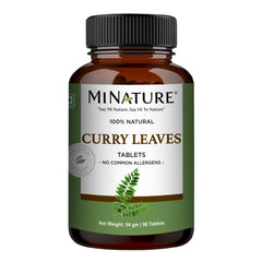 minature curry leaves tablet bottle showing 90 tablets for 45-day use