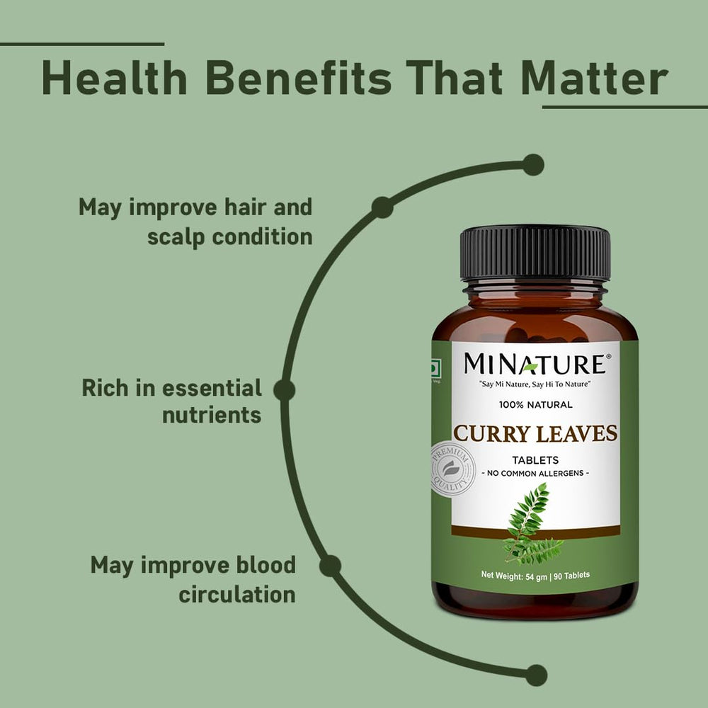 minature curry leaves tablet capsules close-up highlighting 1000mg potency