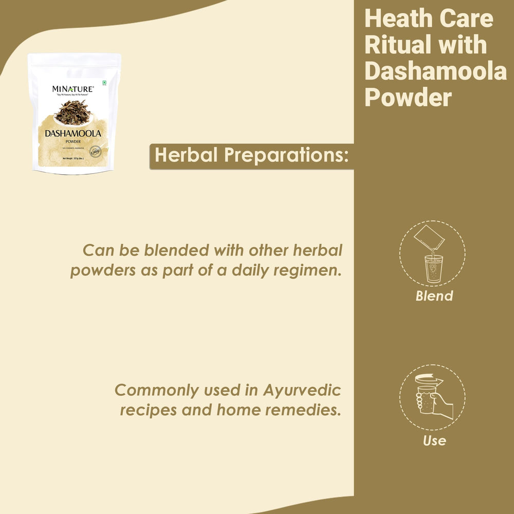 Mi Nature Dashamoola powder used in DIY blends for customizable herbal care.