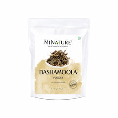 Minature Mi Nature Dashamoola powder pack shows a pure herbal blend for daily DIY recipes.