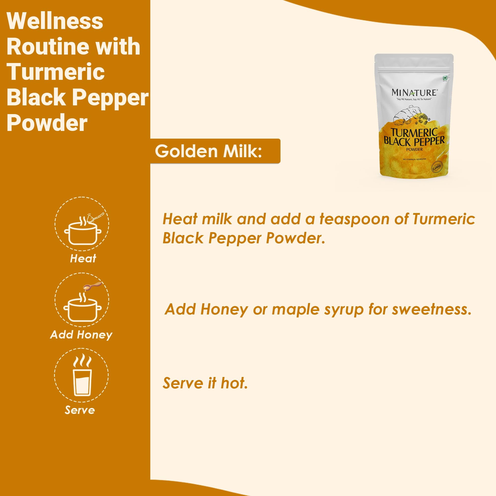 minature mi nature turmeric powder in milk for golden milk beverages