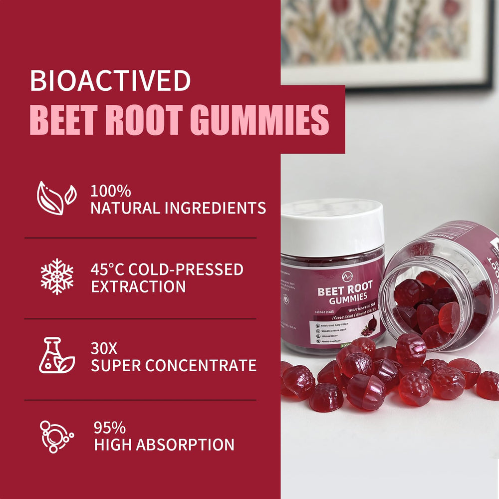 Minch Beet Root Gummies close-up reveals vibrant color and potential energy support