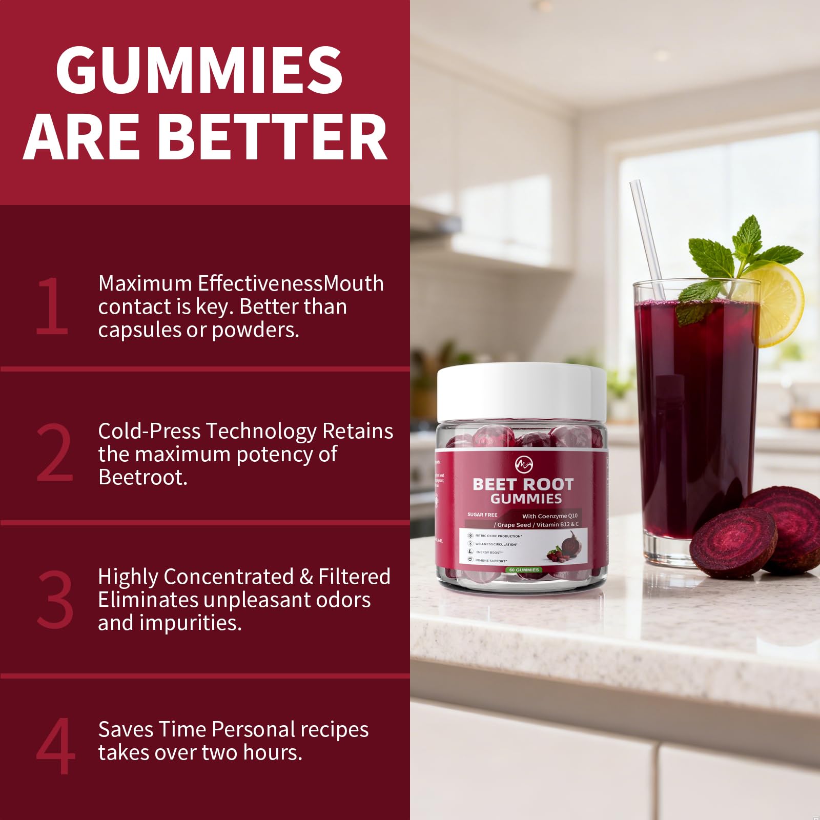 Minch Beet Root Gummies two gummies as part of a daily routine for easy use