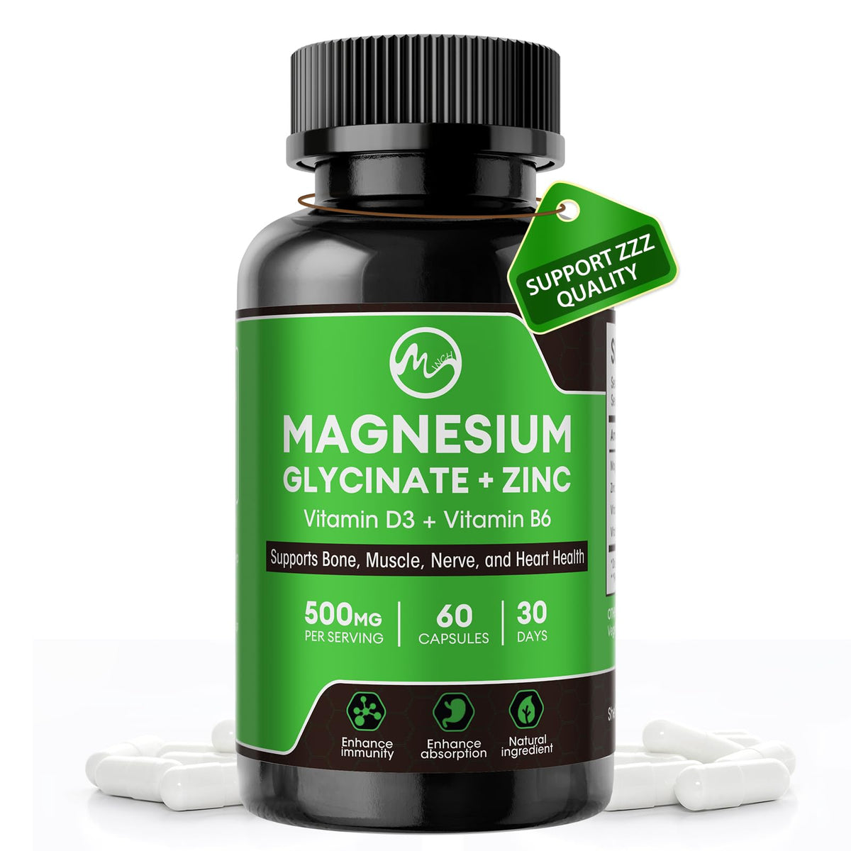 Minch magnesium glycinate capsules bottle for daily magnesium support.
