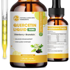 minch quercetin liquid drops bottle closeup showing pineapple flavor and label
