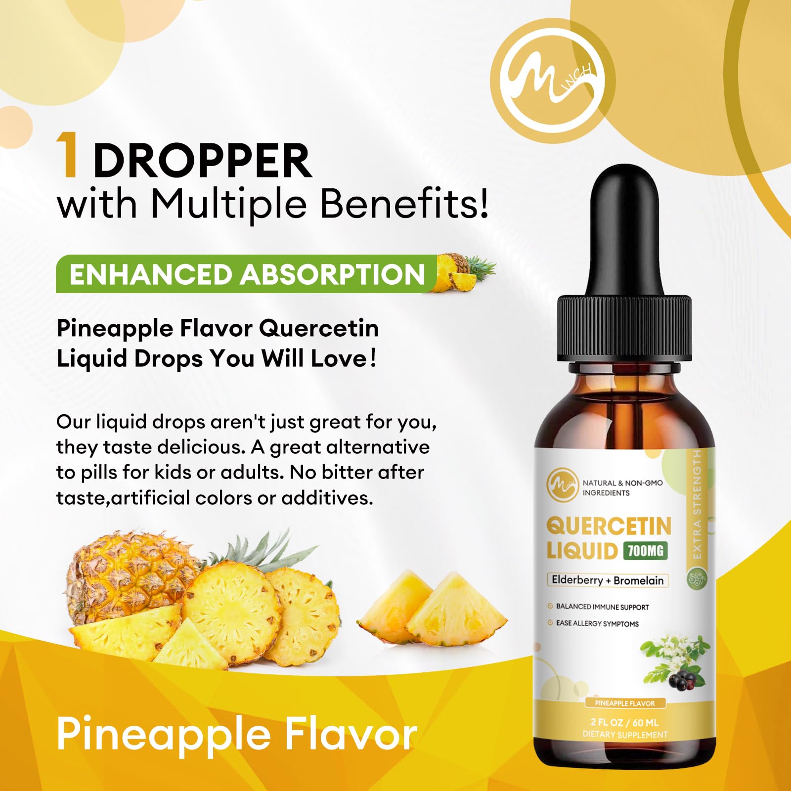 minch quercetin liquid drops bottle pour for easy dosing