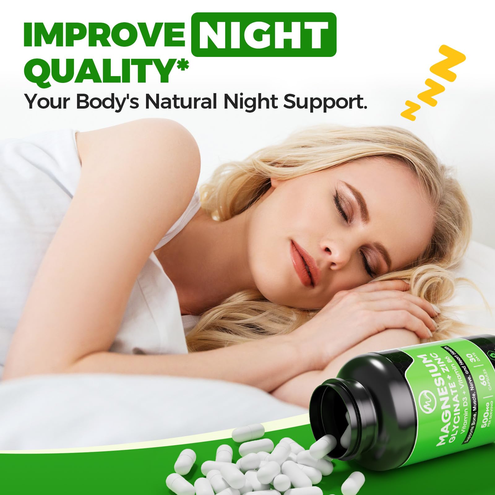 Minch magnesium glycinate capsule in a calm setting suggesting nerve support.