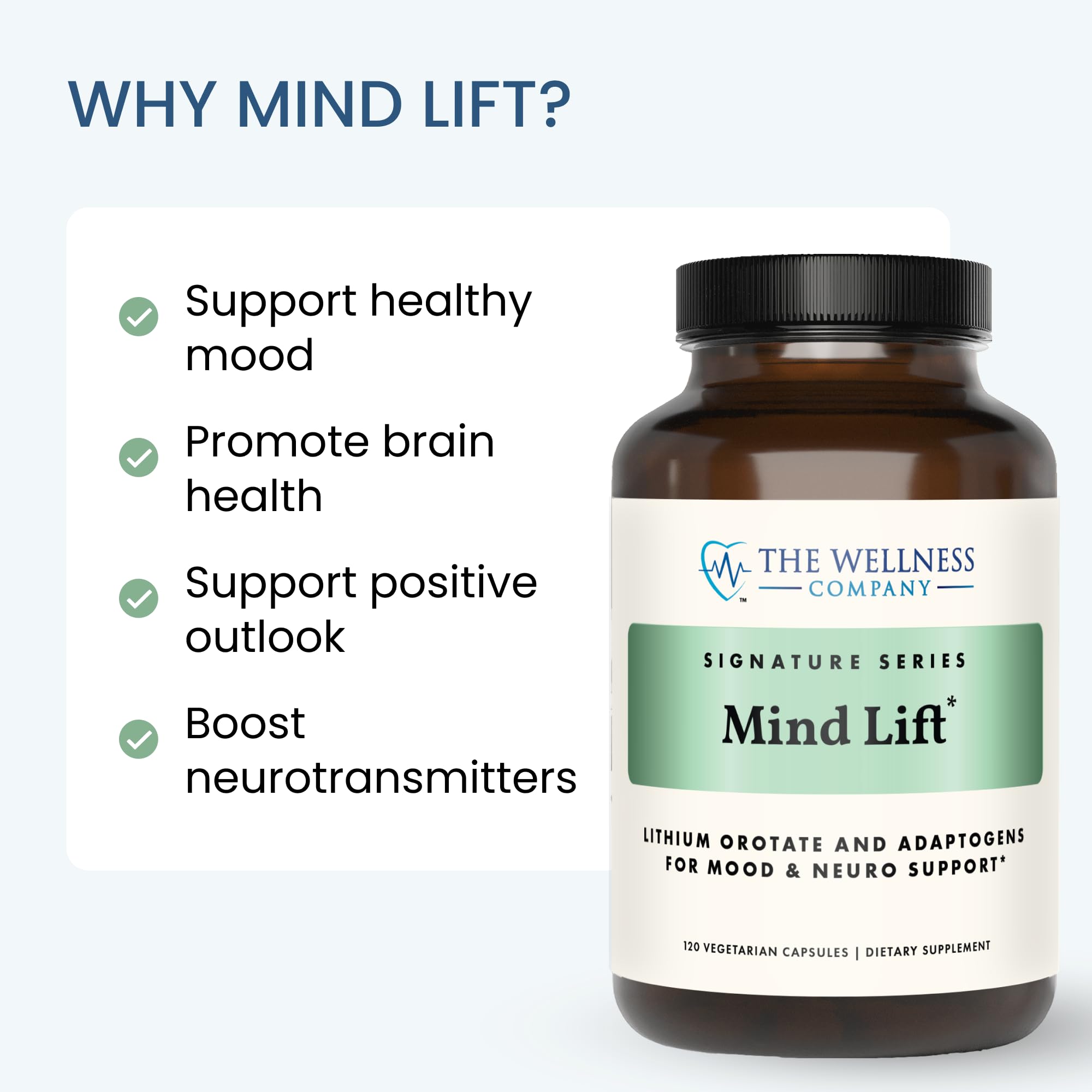 Lifestyle shot of Mind Lift taking capsules during a workday