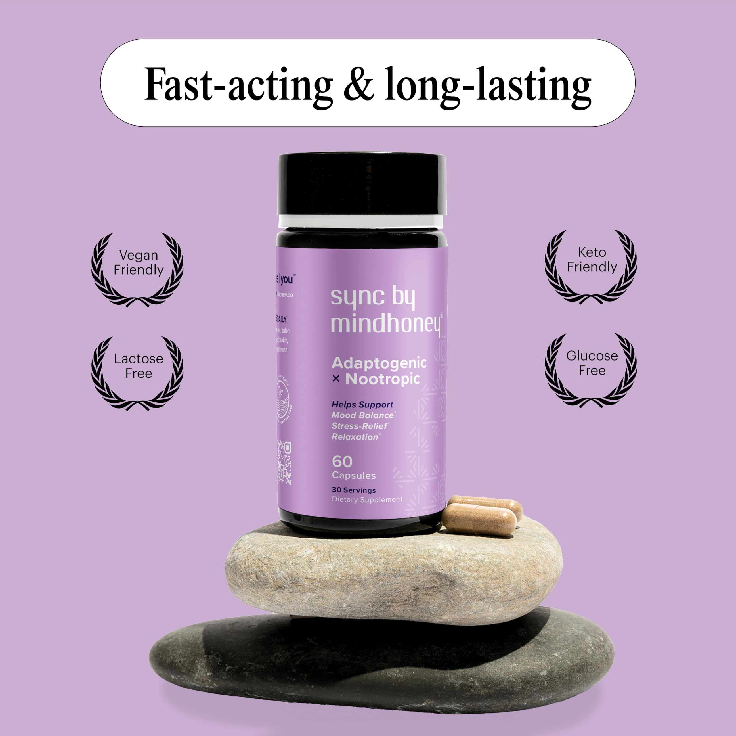 MINDHONEY SYNC mood balance vitamins iconography signals daily wellness help.