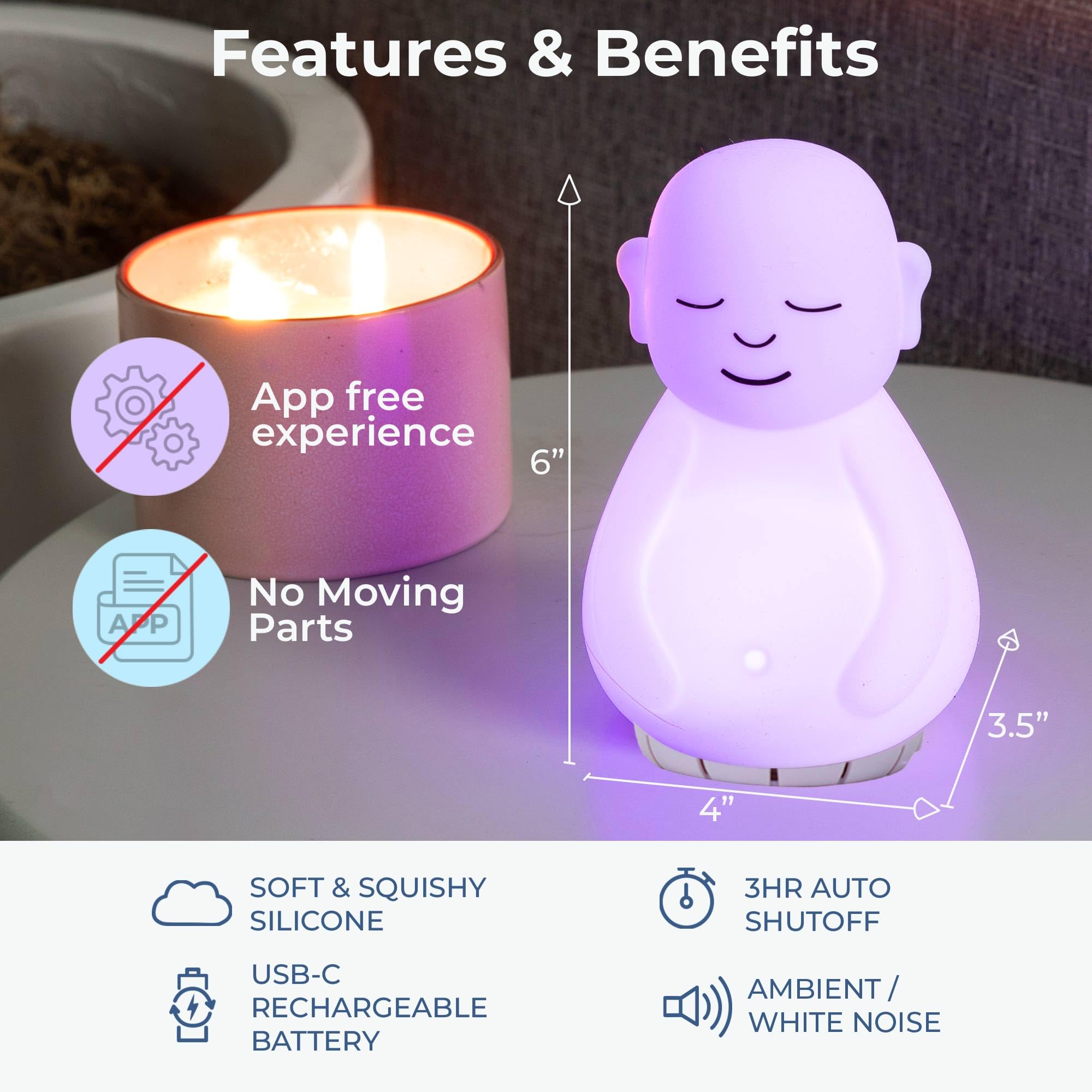 Mindsight Breathing Buddha battery life shows long-lasting use for on-the-go mindfulness.