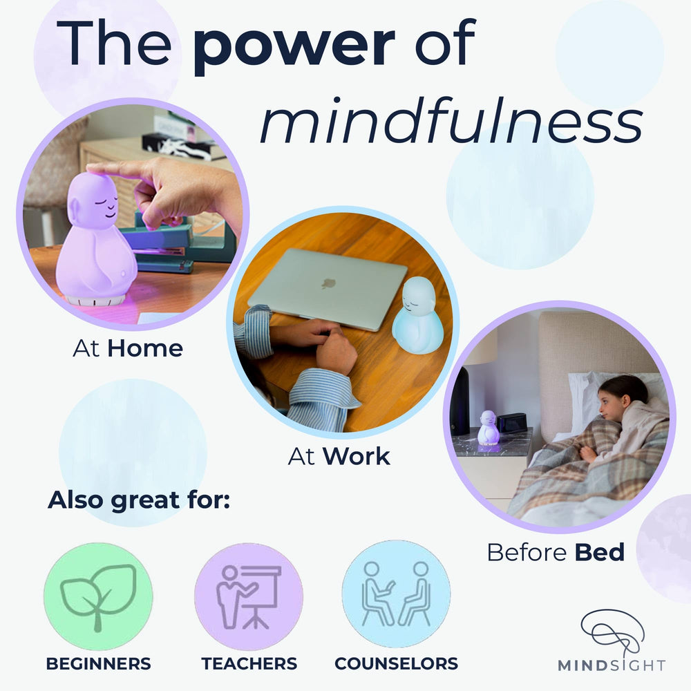 Mindsight Breathing Buddha use demonstrates open-eyed calm for classrooms and homes.